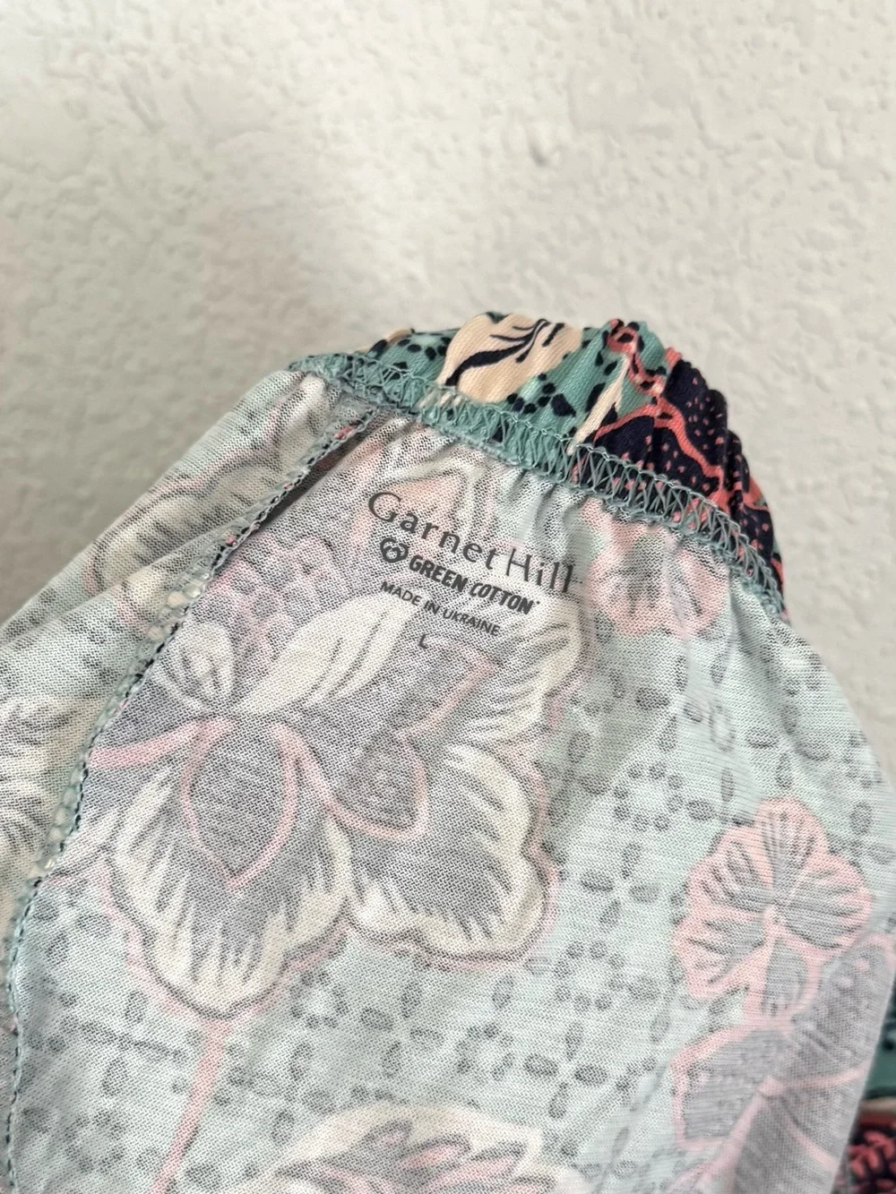 Garnet Hill Asian Wrap Organic Cotton Pajamas Long Set Blue Floral Large NEW - Picture 4 of 8